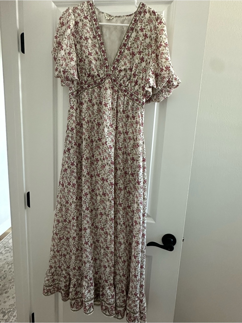 Max Studio Cream Maxi Dress with Pink Floral Print